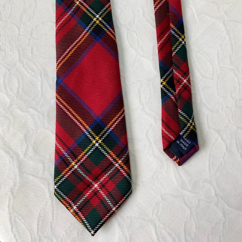 POLO Ralph Lauren Tartan Wool 3” Tie Red Plaid Hand Made in Italy
